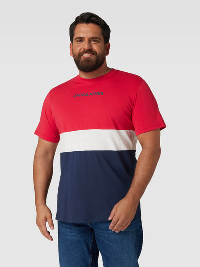 Jack & Jones Plus PLUS SIZE T-shirt in colour-blocking-design, model 'EREID' Rood - 4