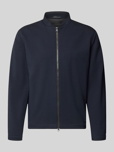 Produktfoto, dunkelblauer Blouson mit Zweiwege-Reißverschluss Modell 'Audio' von Zuitable, Material-Mix mit Viskose, Regular Fit, Stehkragen.