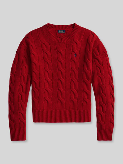 Polo Ralph Lauren Kaschmirpullover mit Zopfmuster Dunkelrot Melange 2