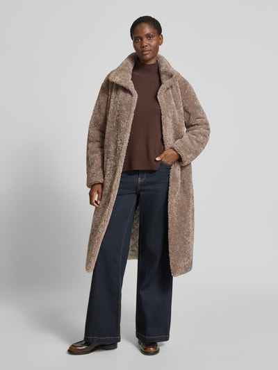 WHITE LABEL Regular fit lange jas van teddybont met opstaande kraag Taupe - 1