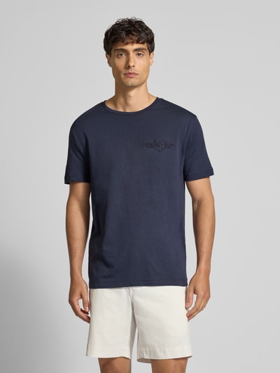 Gant Regular fit T-shirt met labelstitching en ronde hals Donkerblauw - 4