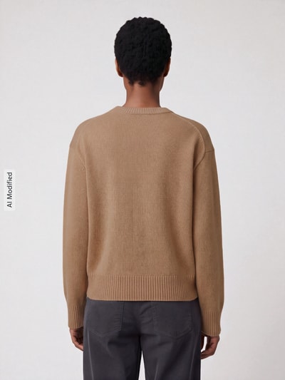 Jake*s Casual Pullover aus reiner Wolle mit Rippabschlüssen Camel 5