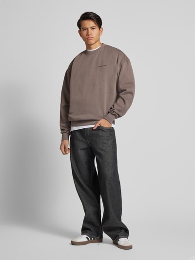 Pegador Oversized Sweatshirt mit Label-Stitching Dunkelbraun 1