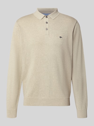 Produktfoto, Strickpullover mit Polokragen und Knopfleiste von Fynch-Hatton in Beige, reine Baumwolle, Regular Fit, dezente Label-Stitching.
