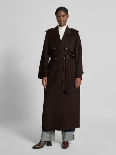 Ivy Oak Lange wollen jas van zuivere wol, model 'COLETTE' Donkerbruin - 4