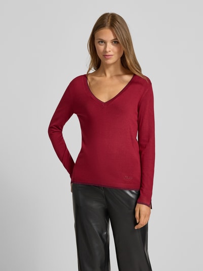 Liu Jo White Pullover mit V-Ausschnitt und Effektgarn Bordeaux 4