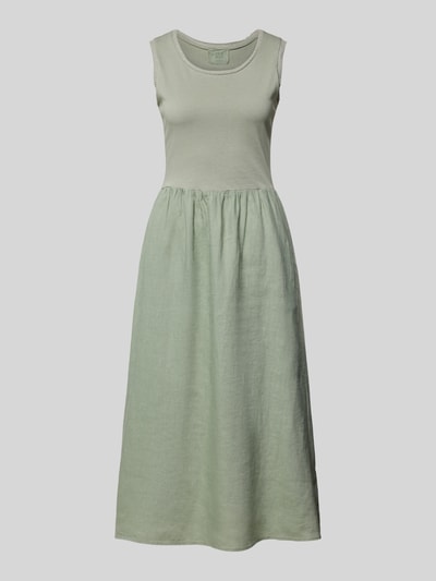 Produktfoto, Midikleid mit Rundhalsausschnitt van Oui, zuiver linnen, a-lijn, steekzakken, lengte 117 cm, borstwijdte 42 cm, lichtgroen, gladde textuur
