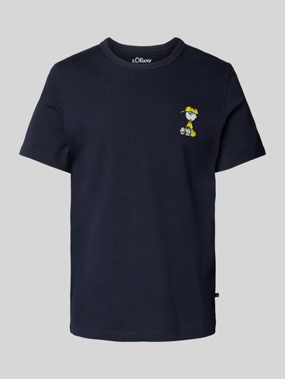 s.Oliver RED LABEL T-Shirt mit geripptem Rundhalsausschnitt Modell 'Peanuts' Marine 2