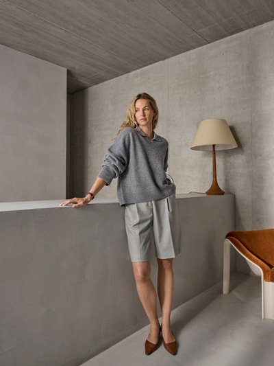 Style Icon Collection Bermudy w kant Średnioszary melanż 6