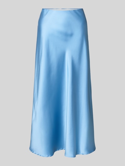 Produktfoto, Satinrock mit elastischem Bund Modell 'Fabiola' von GUIDO MARIA KRETSCHMER WOMAN, glänzender hellblauer Material-Mix, gerader Midirock, glatte Textur