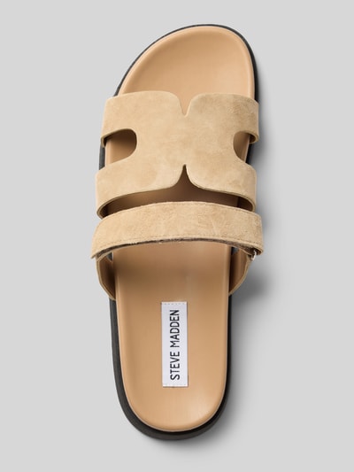 Produktfoto, Sandalette aus Leder mit Klettverschluss Modell 'Missile' von Steve Madden in Beige, glatte Textur, Schlupfform, Absatzhöhe 3 cm, Größe 40