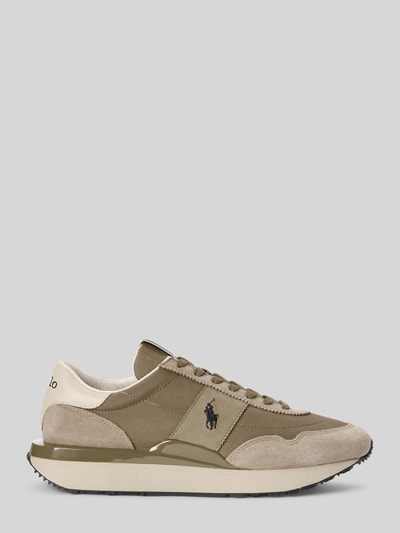 Produktfoto, Low Top Sneaker mit Veloursleder von Polo Ralph Lauren, beżowy, unikalna faktura mesh i zamszu, zaokrąglony nosek, płaski obcas, logo, sznurowanie, strukturalna podeszwa, prawdziwa skóra