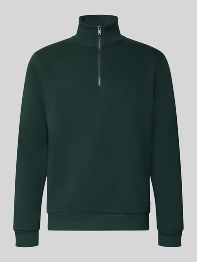 Produktfoto, Regular Fit Sweatshirt mit Baumwoll-Anteil Modell 'Bradley' von JACK & JONES in Dunkelgrün, Troyer-Kragen, glatte Textur