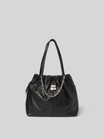 Produktfoto, Tote Bag aus echtem Lammleder von Marc Jacobs in Schwarz mit Raffungen, Logo-Detail, Magnetverschluss, Hauptfach, schmale Schulterhenkel, Maße 37 cm Breite, 31 cm Länge, 12 cm Tiefe.