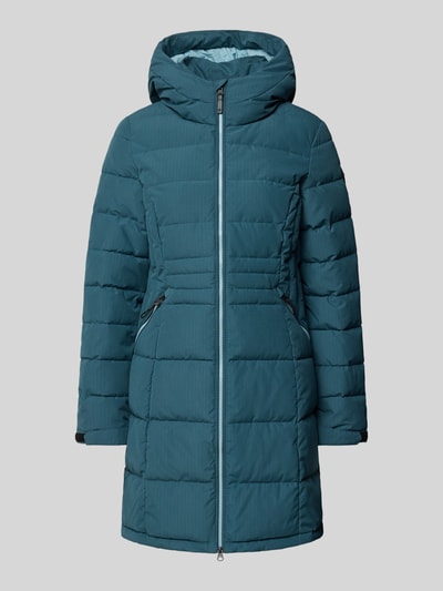 Productfoto, Steppmantel mit Reißverschlusstaschen van G.I.G.A. DX in blauwgroen met lichte taillering, capuchon, verstelbare mouwriem, lichte structuur, context: dames Steppmantel met tweewegrits, ritszakken, ruglengte 87 cm, schouderbreedte 40 cm, borstwijdte 45 cm, mouwlengte 63 cm