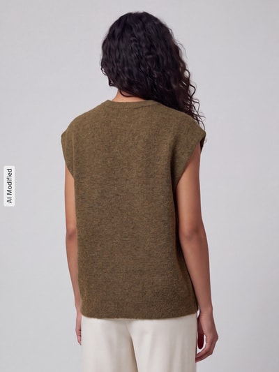 Selected Bezrękawnik o kroju relaxed fit z mieszanki wełny model 'LULU' Oliwkowy 5