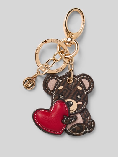Produktfoto, Schlüsselanhänger mit Motiv Modell 'BEAR KEY RING' von Liu Jo White, goldfarbener Spaltring, Karabiner, Label-Applikation, braun, rot