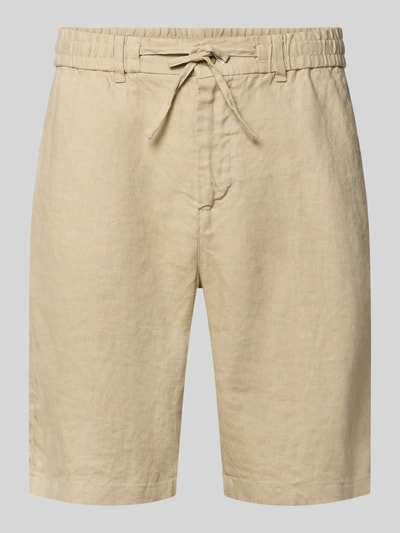 Produktfoto, Shorts aus Leinen mit Gesäßtaschen van Gant, heren short van zuiver linnen, regular fit, elastische band, achterzakken, bandwijdte maat M 43 cm, binnenbeenlengte maat M 23 cm, beige kleur, gladde textuur, rechte vormen