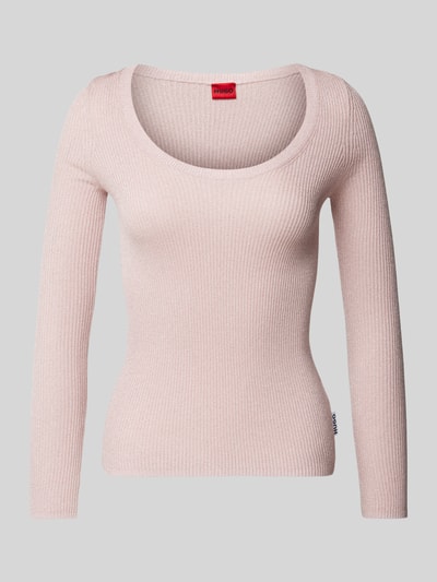 HUGO Strickpullover mit geripptem Rundhalsausschnitt Modell 'Sunessya' Rosa 2