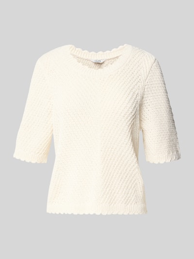 Produktfoto, Strickshirt mit 1/2-Arm Modell 'Carla' von mbyM, mieszanka bawełny, prosty krój, gruby ścieg, okrągły dekolt, kremowy kolor