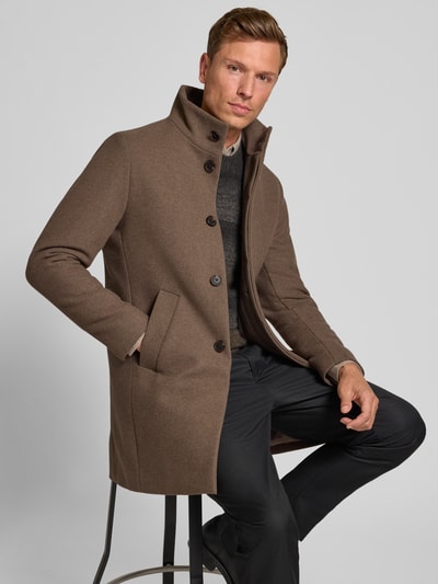 Matinique Lange jas met opstaande kraag, model 'Harvey' Hazelnoot - 3