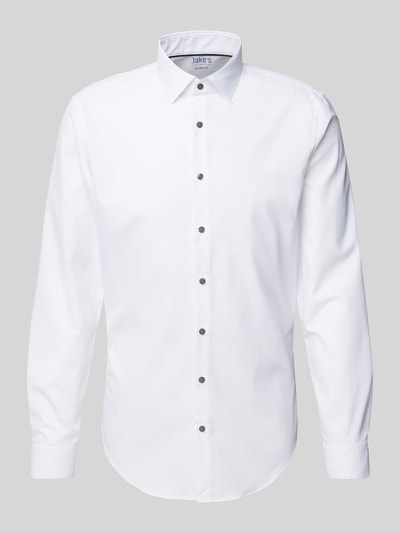 Produktfoto, weißes Super Slim Fit Business-Hemd mit Kentkragen von Jake*s, glatte Struktur, durchgehende Knopfleiste, neutrale Ansicht