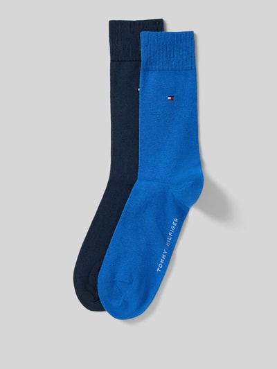Produktfoto, Strümpfe aus Baumwoll-Mix im 2er-Pack von Tommy Hilfiger in Blau und Dunkelblau, elastischer Bund, Jersey Stretch, unifarben, Logo-Print