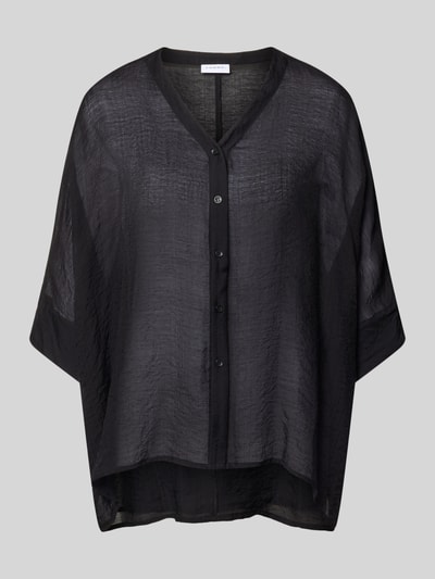 Produktfoto, Relaxed Fit Bluse aus Viskose-Mix mit V-Ausschnitt von Comma, schwarz, Knopfleiste, 3/4-Arm, strukturierte Oberfläche