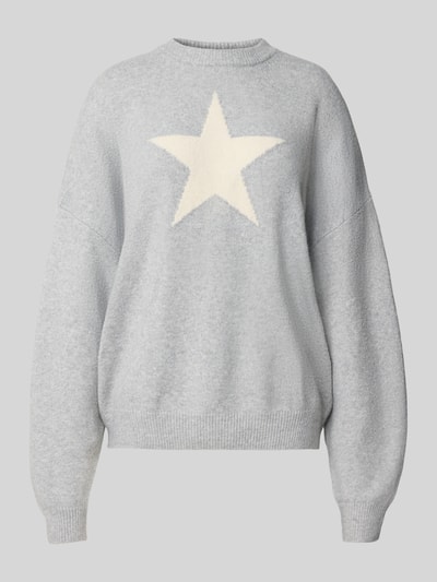 Review Oversized Strickpullover mit Rundhalsausschnitt Hellgrau Melange 2