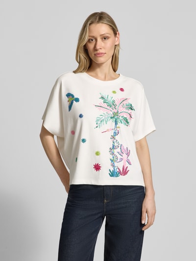 Milano Italy Relaxed Fit T-Shirt mit Pailletten Weiss 4