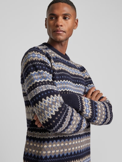 Barbour Gebreide pullover met ronde hals, model 'Case Fairisle' Marineblauw - 3