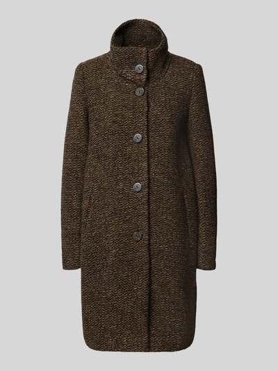 Produktfoto, Wollmantel aus Schurwoll-Mix Modell 'PAMELA' van Milo Coats, bruin gemêleerd, rechte pasvorm, staande kraag, doorknoopsluiting, steekzakken, damesmantel.