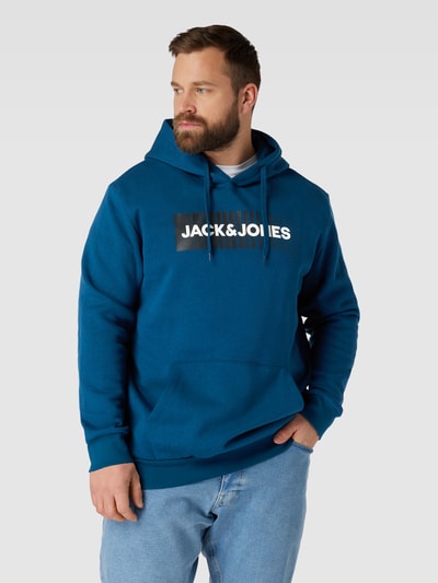 Jack & Jones Plus PLUS SIZE Hoodie mit Label-Print Modell 'ECORP' Petrol 4