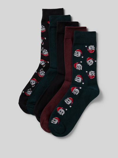 Jack & Jones Socken mit Label-Detail Modell 'XMAS SKULL' im 5er-Pack Dunkelgruen 1