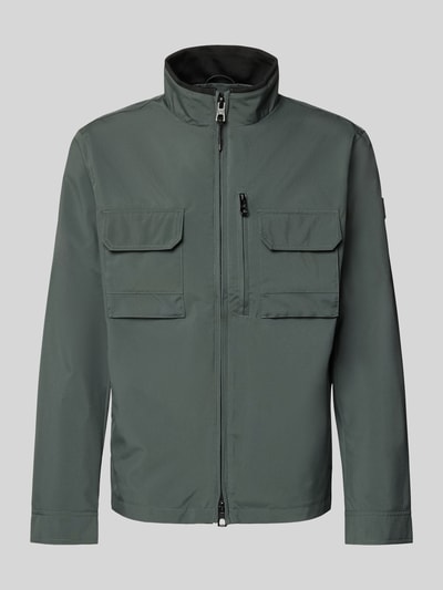 Produktfoto, Jacke mit Stehkragen von NAUTGÅRD in Grau mit Reißverschluss, Eingrifftaschen, Brusttaschen, Regular Fit, glatte Textur, Rückenlänge 73 cm, Schulterbreite 45 cm, Brustweite 49 cm, Ärmellänge 67 cm bei Größe M