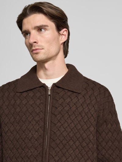 JAKE*S STUDIO MEN Strickjacke mit Strukturmuster und Zweiwege-Reißverschluss Schoko 3