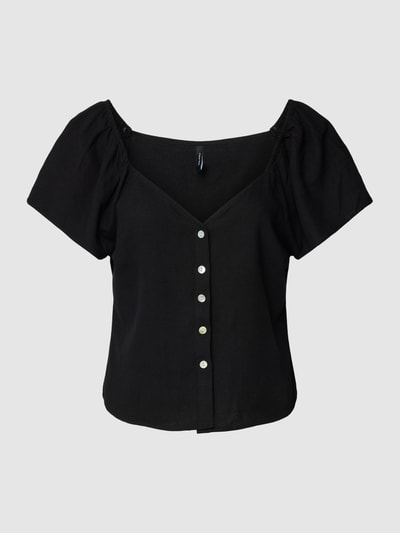VERO MODA Blusenshirt aus Viskose-Leinen-Mix mit Herzausschnitt Black 2