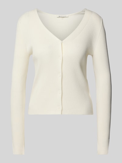 Tom Tailor Denim Kardigan o kroju slim fit z prążkowaną fakturą Złamany biały 2