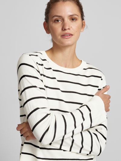 Pieces Regular Fit Strickpullover mit Streifenmuster Modell 'JOY' Weiss 3