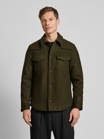 THE KOOPLES Hemdjacke aus Woll-Mix mit Kentkragen Khaki 4