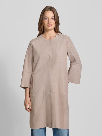 Marc Cain Regular Fit Ledermantel mit Rundhalsausschnitt und Knopfleiste Kitt 4