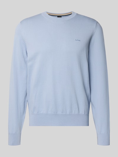 Produktfoto, Regular Fit Strickpullover aus reiner Baumwolle Modell 'UPCAS' von BOSS, kolor jednolity, dzianina, wyhaftowane logo, dekolt okrągły, prążkowane wykończenia, materiał: bawełna