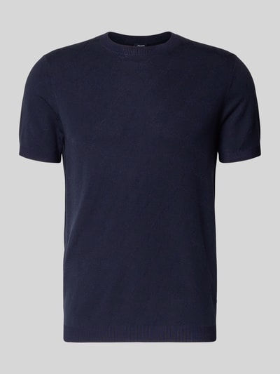 Produktfoto, T-Shirt mit Viskose-Anteil und Rundhalsausschnitt Modell 'Ravao' von JOOP! Collection, dunkelblauer Baumwoll-Viskose-Mix, Modern Fit, gerippter Rundhalsausschnitt, Label-Detail, Rückenlänge 69 cm in Größe M.
