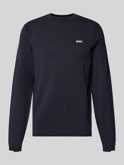 Produktfoto, dunkelblauer Regular Fit Pullover aus reiner Baumwolle Modell 'KN_Ever-X' von BOSS Green, glatte Struktur, dezentes Logo vorn