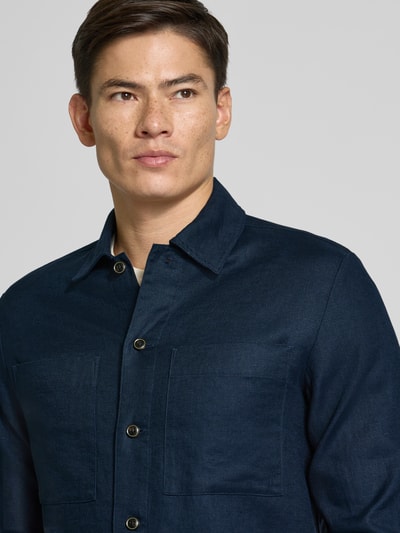 Matinique Slim fit overhemdjack van een mix van linnen en katoen, model 'PELTON' Marineblauw - 3