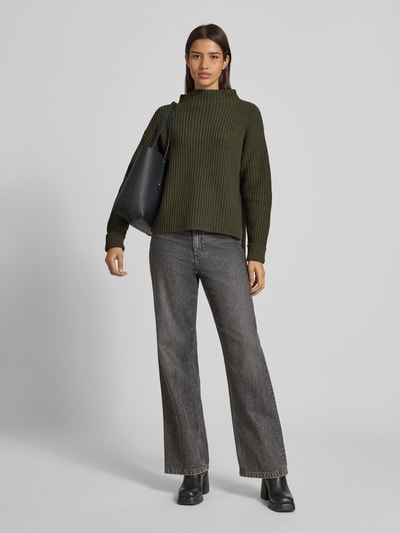 Selected Femme Regular fit gebreide pullover van katoenmix, model 'SELMA' Donkergroen - 1