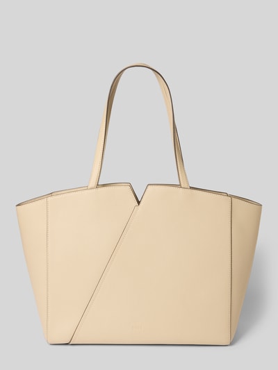 Produktfoto, Shopper aus echtem Rindsleder Modell 'BOSS REVERS SM TOTE' von BOSS, beżowy, jednolita faktura, srebrna zapięcie, główna komora, wewnętrzna kieszeń na zamek, kieszeń wsuwana, ozdobna klamra, uchwyty do noszenia, materiał: prawdziwa skóra bydlęca