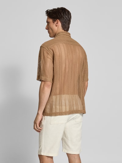 WOODBIRD Relaxed Fit Freizeithemd mit Pointelle-Muster Taupe 5