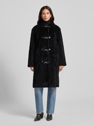 HUGO Płaszcz z futerka o kroju regular fit z zapięciem na klamrę model ‘MELJA’ Czarny 4