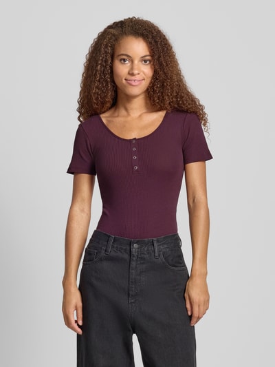 Pieces Slim fit T-shirt van katoenmix, model 'KITTE' Donkerrood - 4